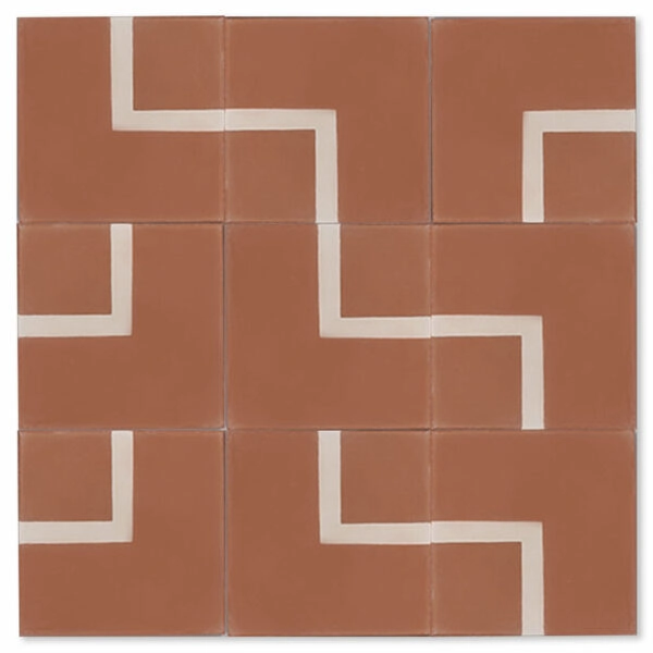 Brasilia concrete tile - Elbow - Teracotta + Cream