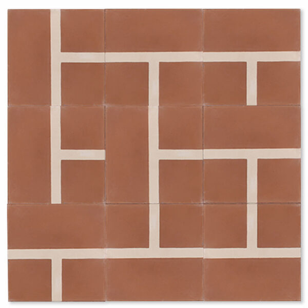 Brasilia Concrete Tile - Intersection - Teracotta + Cream