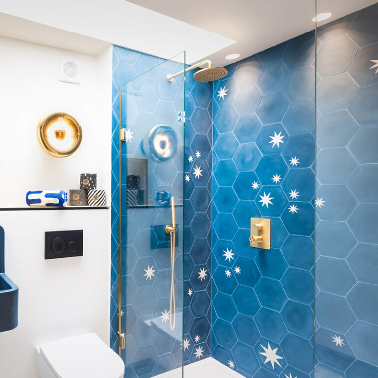 Hex Star Concrete Tile - Indigo + Milk - Bathroom