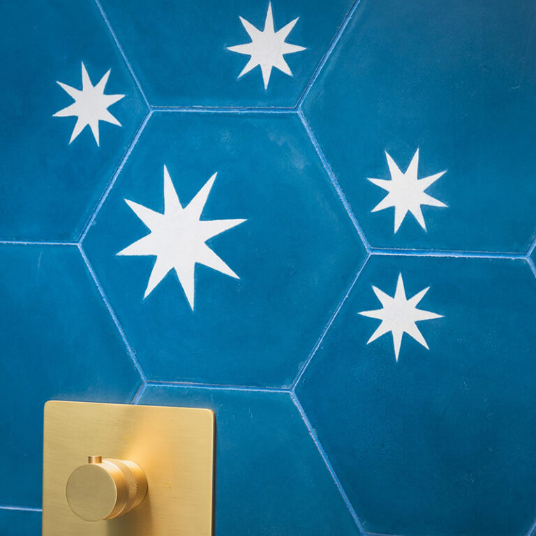 Hex Star Concrete Tile - Indigo + Milk - Wall