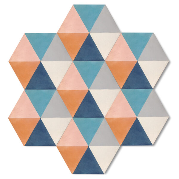 Hex Zulu Concrete Tile - Petal, Azure, Dove, Milk + Turqoise