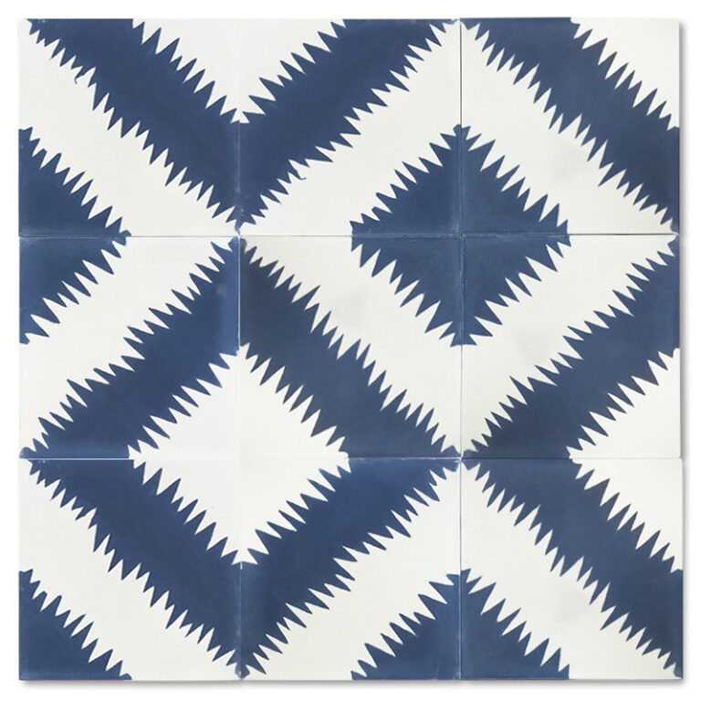 Zigzag on Four Concrete Tile - Indigo + Milk