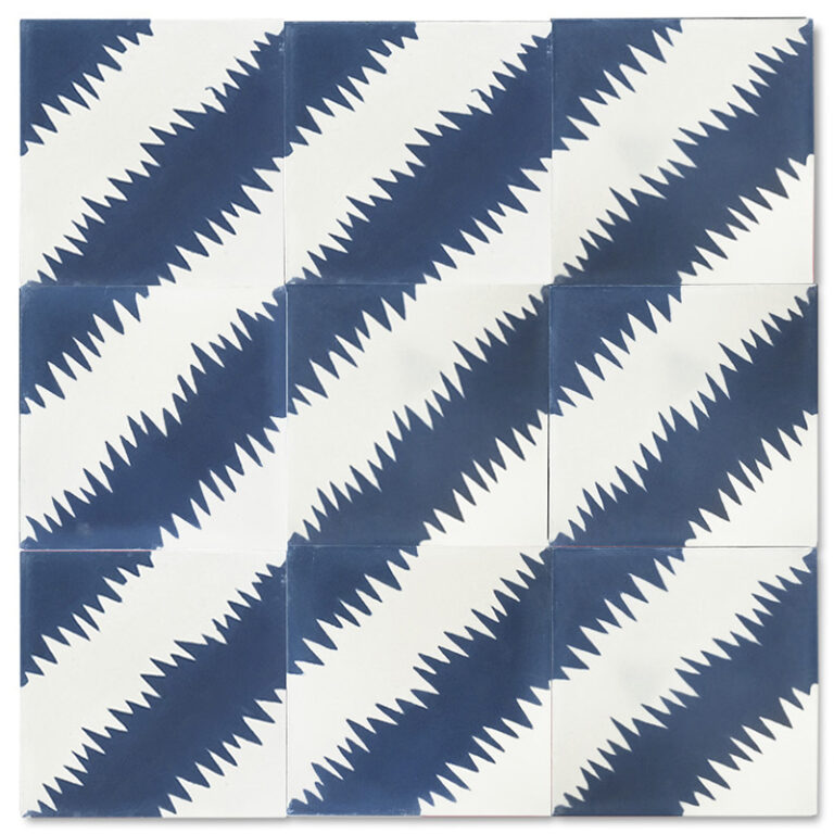 Zigzag on Four Concrete Tile - Indigo + Milk