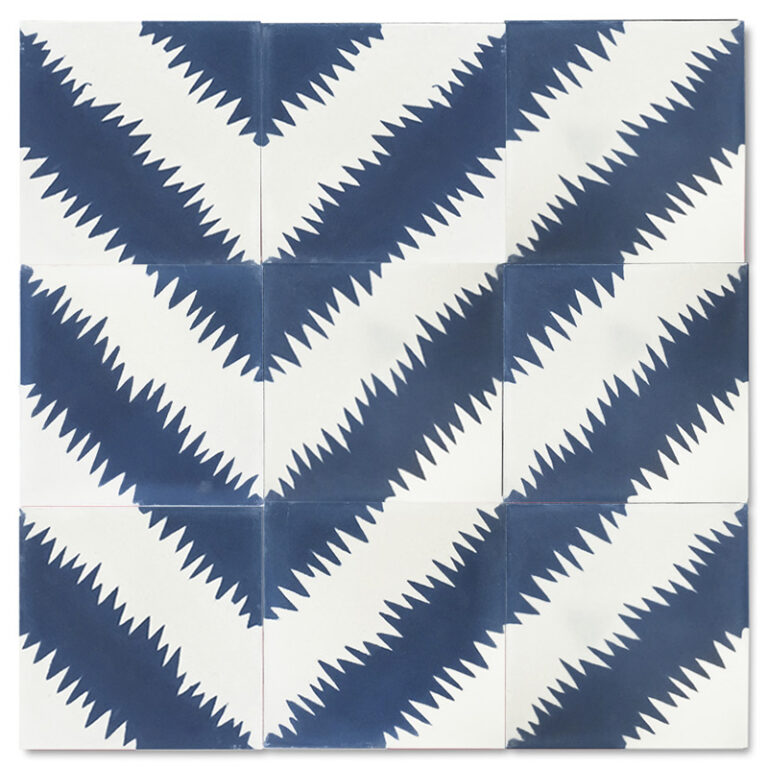 Zigzag on Four Concrete Tile - Indigo + Milk