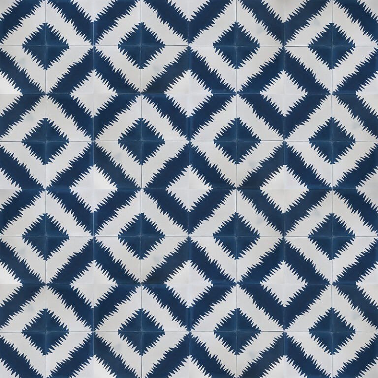 Zigzag on Four Concrete Tile - Indigo + Milk